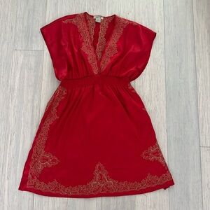 LUCCA Red and Gold Embroidered Kimono Mini Statement Dress Small